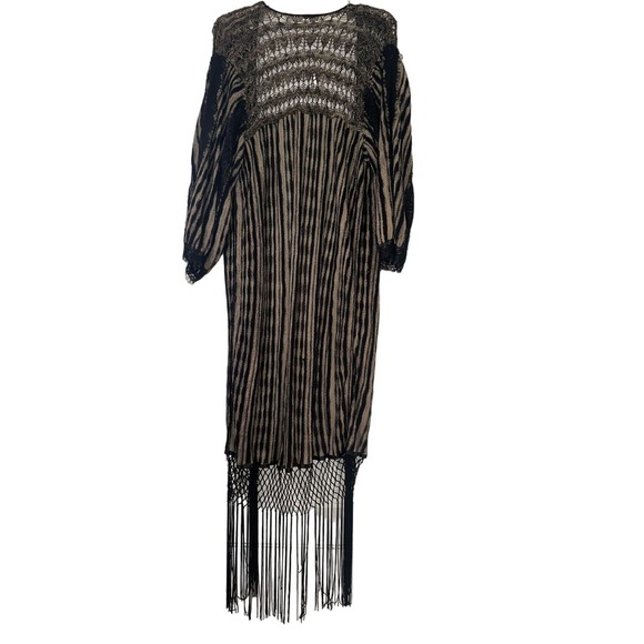 Free People Sweaters - Free People Beautiful Black and Sand colored Fringe Cardigan duster